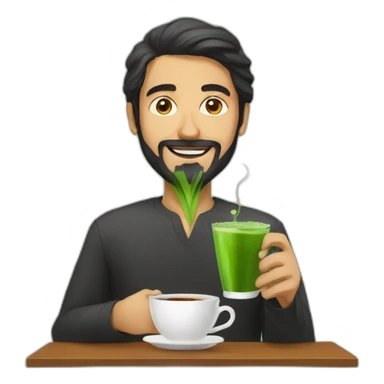 Saudi man drinking black tea and matcha sticker