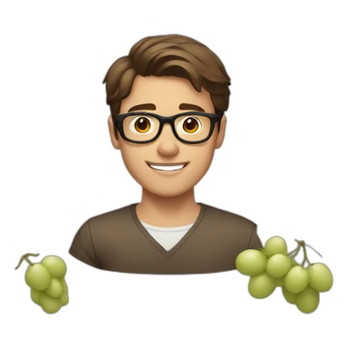 Classy short-brown-haired, bitter, bespectacled young man throwing grapes sticker