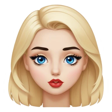 face of blonde girl with with light brown brows, black eyelashes and blue eyes, wearing black body send a kiss  sticker