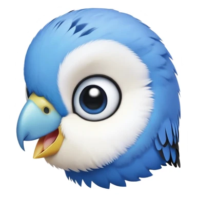 cinematic-cute-blue-budgie-portrait-emoji,-head-tilted-playfully-and-inquisitively,-featuring-a-brilliant-blue-feathered-fur-and white and black face-with-a-natural-sheen,-round,-sparkling-dark-eyes-filled-with-curiosity,-simplified-yet-irresistibly-adorable sticker