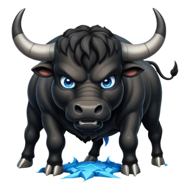 angry black bull pawing the ground with glowing blue eyes sticker