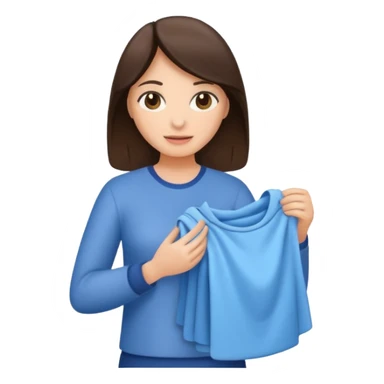 brunette woman holding laundry sticker