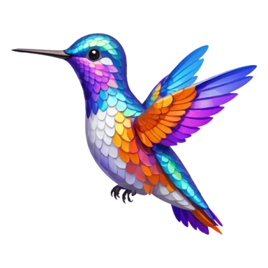 a hummingbird with orange, white, blue, and purple feathers sticker