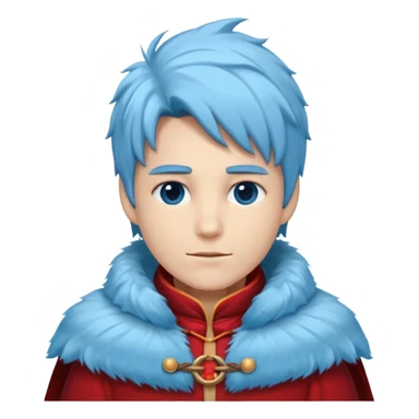 Fantasy human emoji portrait, simple winter mantle with icy blue fur trim and crimson inner fabric, northern winter aesthetic, calm heroic expression, clean flat emoji design, male/female variant
 sticker