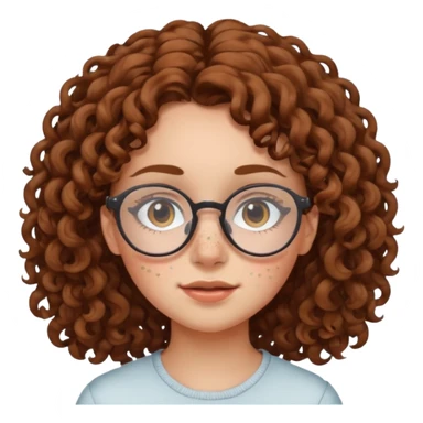 make a really curly hair, teen girl with glasses and late acne that looks like freckles sticker