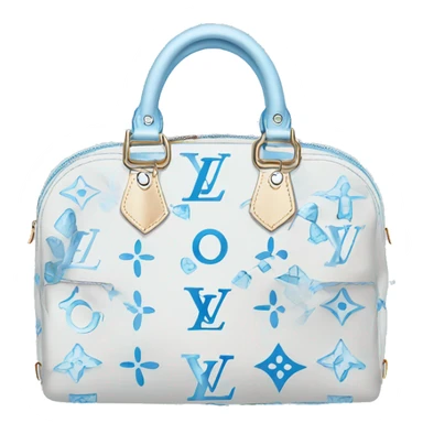 White Designer Louis Vuitton bag with baby blue monogram and baby blue trim sticker