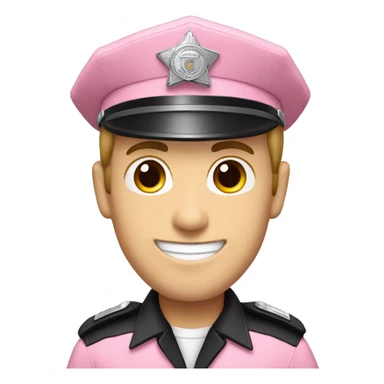 white male smiling with dark receding hair wearing a pink police uniform sticker