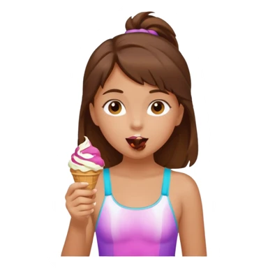 girl kid brunet haired swimsuit, eating ice cream, sun sticker