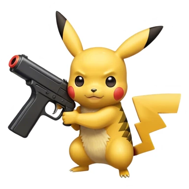 Pikachu holding a black toy gun left side view  sticker