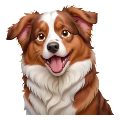 Cinematic Cute Yawning Red Merle Australian Shepherd Portrait Emoji, Head tilted slightly with a dramatic, wide-open yawn, soft red merle fur with subtle white accents, floppy ears slightly drooping, round amber eyes barely open in drowsy contentment, Simplified yet irresistibly adorable features, highly detailed, glowing with a soft, cozy glow, high shine, relaxed yet expressive, stylized with a touch of whimsy, bright and endearing, soft glowing outline, capturing the essence of a sleepy yet affectionate pup, so drowsy it feels like it could stretch right out of the screen and curl up for a nap! sticker