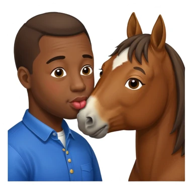 Black guy kissing on the lips with horse with down syndrome sticker
