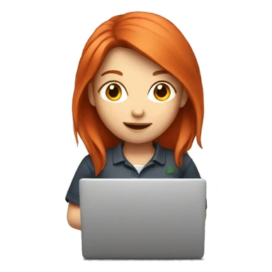 A red-haired girl with a laptop sticker