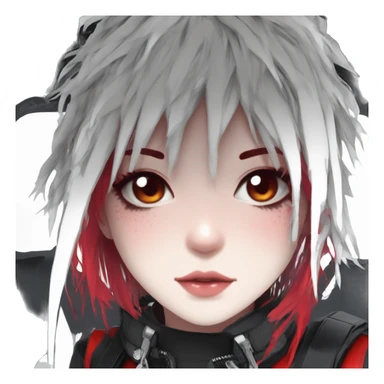 Gorgeous techwear anime style lady with blushing face aesthetic and pretty edgy black red white punk messy hair with collar and harness trending style sticker