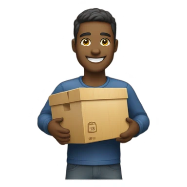 A person holding a box of wood with a beautiful smile will make any wooden product you want. Black cheek and it has a foodball yellow. sticker