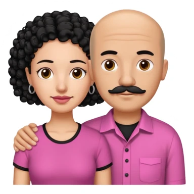 A picture if a couple, the man is a Mexican man with really short almost bald black hair and a trimmed mustache, a black shirt on. the woman is mixed with black and white, with curly hair and a pink shirt on sticker