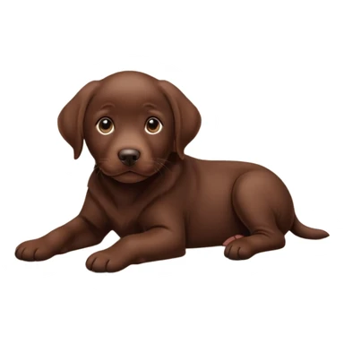 A chocolate Labrador Retriever puppy lying on a cozy carpet indoors, looking curious. Warm indoor light, realistic fur detail, shallow depth of field. sticker