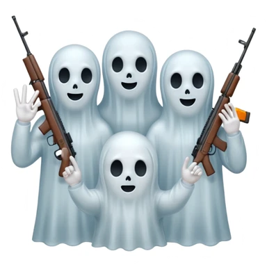 Fantasmas con un fusil y haciendo haciendo en en forma de ✌️ con los dedos sticker