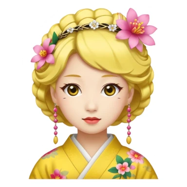Japanese Princess with floral hairpin, yellow sticker