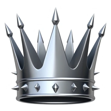 A spiked crown emoji made of silver chrome, sharp yet rounded metallic spikes, glossy reflections, aggressive luxury swag aesthetic, iOS emoji style, centered, clean white background sticker
