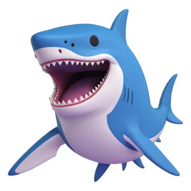 Edit the shark emoji in the smooth, cartoonish, 3D emoji style to be a dark moderate blue color. Remove legs and sneakers. The shark should have its mouth open with no background. sticker