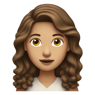 a woman with brown long wavy hair and brown eyes and white skin with macbook sticker