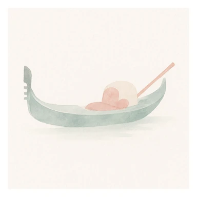 Venetian gondola in watercolor style with white, green, and pink pastel tones sticker