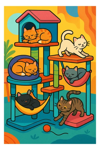 cats relaxing in a vertical playhouse sticker