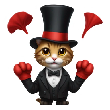 Cat with a top hat wearing a suit and tie and black ripped jeans with a fluffy tail and sharp claws and fingerless gloves while holding a red hat gone  sticker