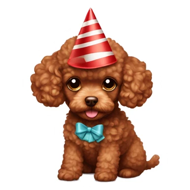 Red brown cute toy poodle puppy with a birthday hat on sticker