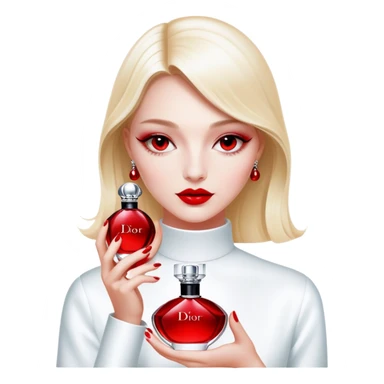 A girl holding hypnotic poison  dior perfume sticker