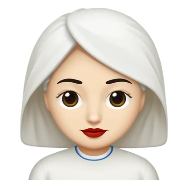 vull un perosnatge estil bimoji que sigui com una nimfa bella i fantasmal amb túniques blanques. Té la pell literalments blanca com el guix, cabell platejat, un nas llarg, ulls negres grans i llavis carmesí. que estigui somrient sticker