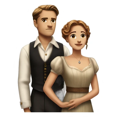 jack dawson and rose from titanic looking straight and stretches out her arms sticker