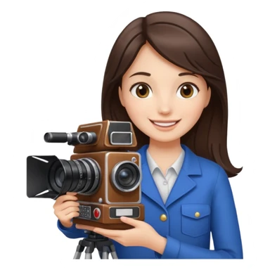 A brunette girl , she’s a proud and successful filmmaker 🍿🌍✨ she’s next to a tall, set camera, / holding awards  sticker