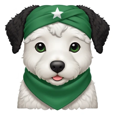 Black bernadoodle with white around mouth and big white eyebrows with plain green bandana around neck only sticker