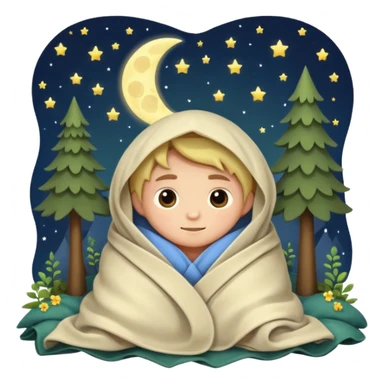 moon tucked into blanket by tiny forest alchemist sticker