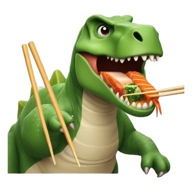 Dinosaur using chopsticks and eatin sushi sticker