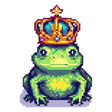 a crowned frog pixel art with a different color palette sticker