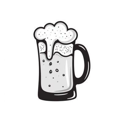 A hand drawn mug of beer with bubbles and foam at the top sticker