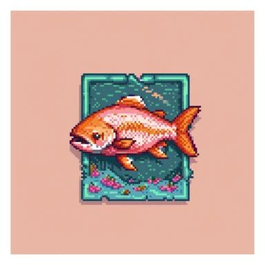 Minecraft salmon fish item texture, eye pointing down-left at 45-degree angle, orange-pink color, simple square texture, pixel art style sticker