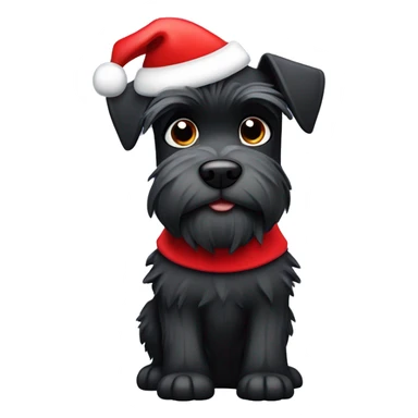 Black miniature schnauzer with spiky hair wearing a Santa hat sticker