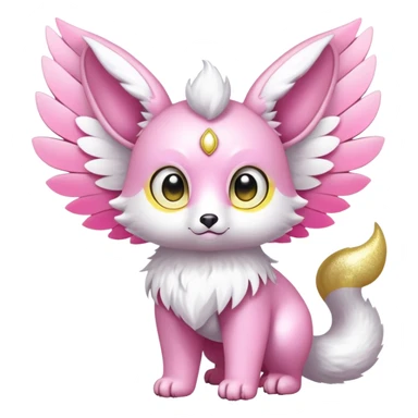 Shiny epic glittery divine white yellow pink animal-fakemon-creature with head-ear-wings, cute, adorable, big eyes, fluffy tail sticker