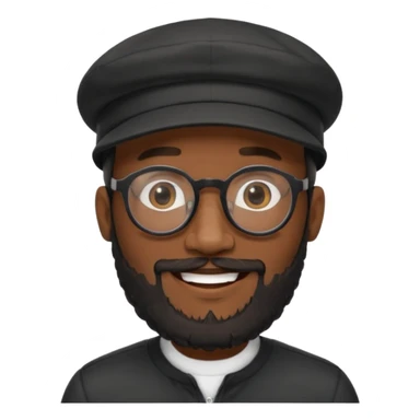 A stylish black man wearing glasses, with a full beard, wearing a black cap, realistic, high detail, studio lighting. sticker