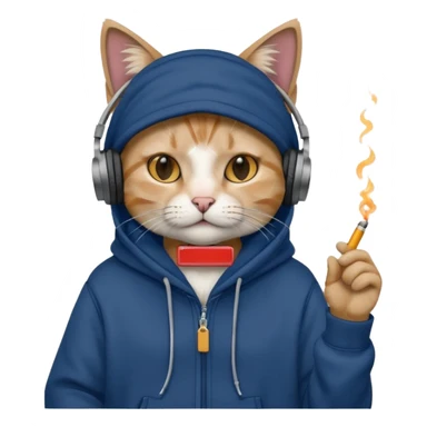 cat in headphones, in a dark-blue oversized hoodie with a cigarette in his hand  sticker