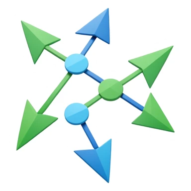 two simple arrows rotating, connected dots, interlocking shapes with a 3D feel sticker