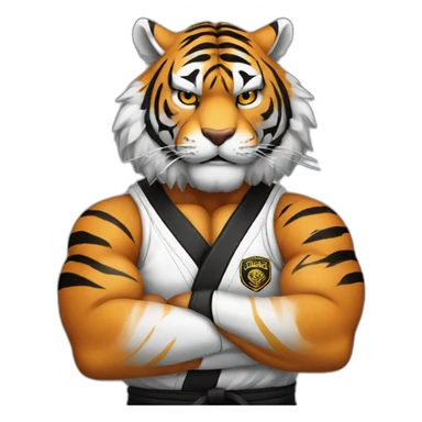 Tiger with evil face  jiu-jitsu black belt with his arms crossed sticker