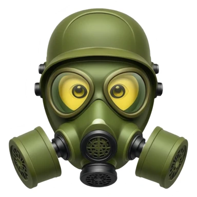 green gas mask, one filter sticker