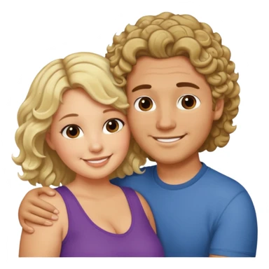 flirty couple hugging. The man short dark brown hair. The woman is chubby and has shoulder-length blond curls sticker