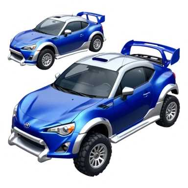 Rally race car Widened roof Long wheelbase widened pearly midnight snow dark blue 2nd generation 2025 Toyota 86 off-road racer chrome nerf bars,side steps mounted under-door-sill climbing rock sliders, and silver satin wheels  sticker