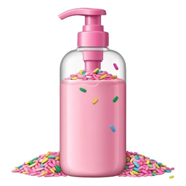 Pink shower gel light pink bottle with sprinkles and confeti on the bottle with a flip cap sticker
