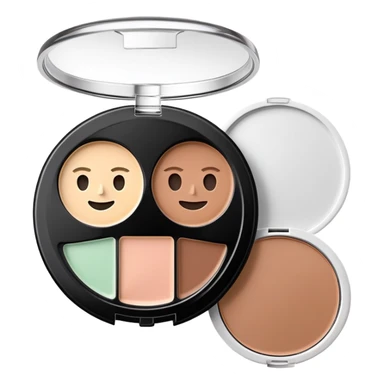 3D emoji-style makeup product, a circular NYX face sculpting palette with three makeup pans inside (highlighter, contour, bronzer) in neutral tones. Realistic compact makeup item, soft shadows, glossy plastic lid, minimal Apple-style design, pastel background. sticker
